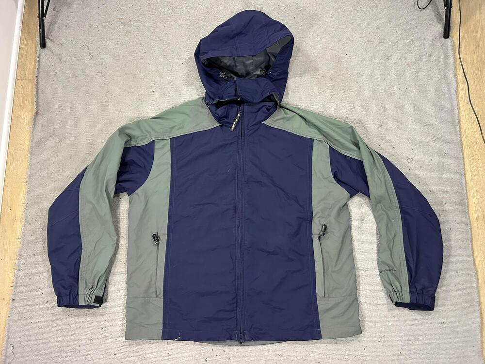 Woolrich Jacket Mens Large Navy Gray Hooded Nylon Shell Outdoor Coat